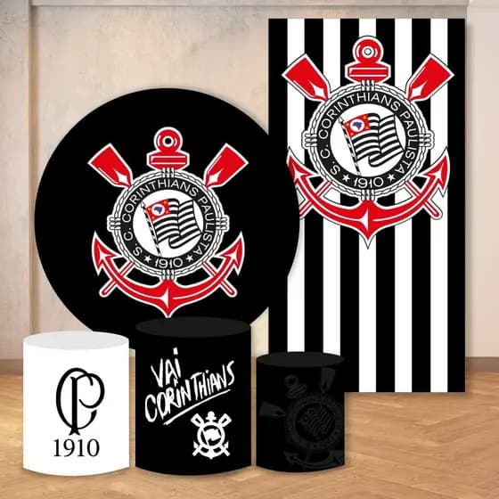 Painel Festa Futebol Timão Capas Trio Cilindro Decoração Aniversário Kit ou Avulsas