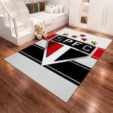 Tapete Futebol Tricolor Estilo Morumbis SP Antiderrapante Grande Retangular Quarto Menino