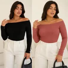 Kit 2 Blusa de Frio, Ombro A Ombro Feminina , Modelo CANELADO, Moda Outono Inverno