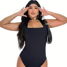 Body Feminino Decote Quadrado Alças Grossas Casual Elegante