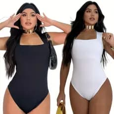 Kit 2 Body Feminino Decote Quadrado Alças Grossas Casual Elegante