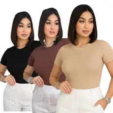 Kit 3 Blusa Baby Look Feminina Suplex Duplo Academia Elegante