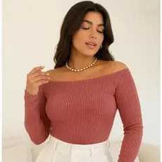 Blusa de Frio Ombro A Ombro Feminina Modelo CANELADO Outono Inverno