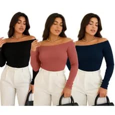 Kit 3 Blusa Ombro A Ombro CANELADO Moda Inverno Canelado