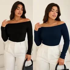 Kit 2 Blusa de Frio Ombro A Ombro  CANELADO Moda Outono Inverno Feminina