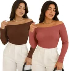 Kit 2 Blusa de Frio Ombro A Ombro Feminina CANELADO Inverno