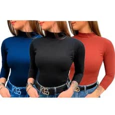 Kit 3 Blusa CACHARREL De Frio Feminina Gola Alta Canelado Inverno