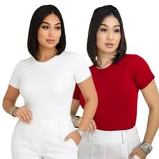 Kit 2 Blusa Baby Look Feminina Suplex Duplo Academia Elegante