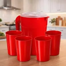 Kit Jarra 2L + 4 Copos Reforçado 420ML Ideal Para Suco