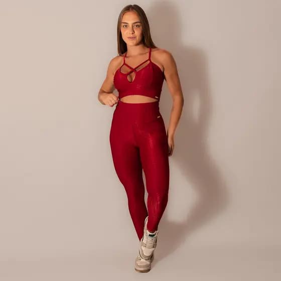 Conjunto Feminino Fitness Cirrê Poliamida Top Strappy Academia