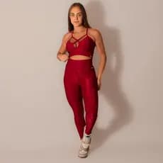 Conjunto Feminino Fitness Cirrê Poliamida Top Strappy Academia