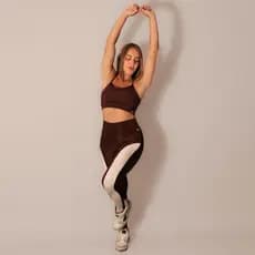 Conjunto Feminino Fitness Bicolor Poliamida Top com Alça e Calça Legging
