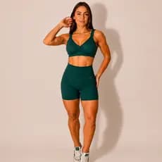 Conjunto Fitness Feminino Top e Short Canelado Academia Cintura Alta