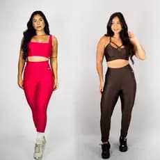 Kit Conjuntos Fitness Feminino Top e Calça Legging Poliamida Premium Cirrê Ikat e Wonder Canelado