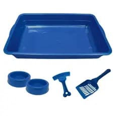 Kit Higiênico Bandeja + Pá + Comedouro + Rastelo Para Gatos Unidade