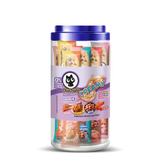 Petisco para Gatos ChuChups Cream Sabores Pote Com Unidades Sortidas