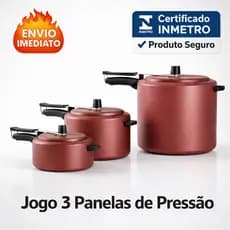 Jogo 3 Panelas de Pressão Cereja Alumínio Resistente Vermelha Grande Pequeno Médio 2,5 4,5 Litros