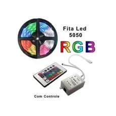 Fita Led Ultra Rgb 5050 5 Metros Com Controle Rolo 5m 16 Cores Colorida 300 Leds Aprova D'agua Para Decoração Festa Arte