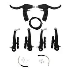 Freio V-brake Em Nylon Preto Mtb Bike C/ Manete E Cabos