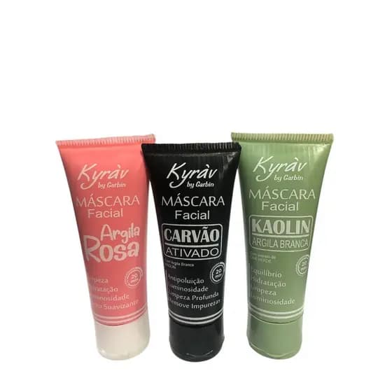 Máscaras de Skin Care Facial Kyrav By Garbin Argila Branca Argila Rosa e Carvão Ativado 3 Unidades