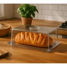 Porta Pão Salgados Doces Acrílico Retangular Transparente 28x15 Protetor Alimento Premium Keita K02