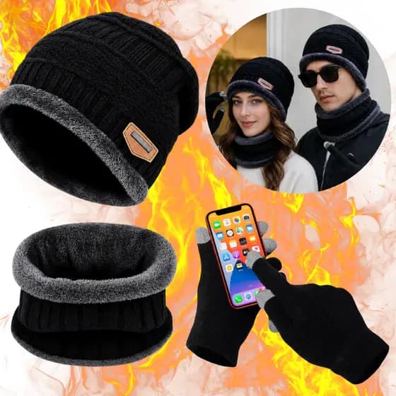 Kit Inverno Touca Gorro de Frio + Gola Forrada + Luva Touch Motoboy - Masculina e Feminina Cachecol
