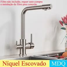 Torneira Cozinha Gourmet Com Filtro Bica,Giratória 360° - Água Quente e Fria, Aço Inox para Bancada