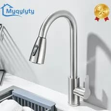 Torneira de Cozinha Flexível com Bico Retrátil, Misturador para Pia, Cabeça de Spray, Torneira com Água Quente e Fria