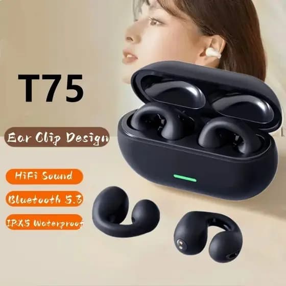 T75 Fones De Ouvido Clipe De Jogos Bluetooth 5.3 Sem Fio Música Cancelamento Ruído Fone HD Chamada Esportes Correndo