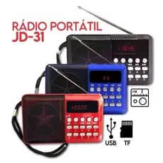 Rádio Portátil FM + Leitor de Cartão + PenDrive JD-30 JD-31 JD-35 COM BLUETOOTH