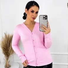Cardigan de Feminino Básico Manga Longa Botões Tricô Elastano Casual Confortável Dia a Dia Moda