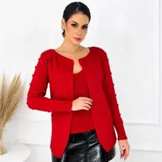 Conjunto Feminino Tricô Cardigane Blusa Twinset Inverno Elegante Confortável