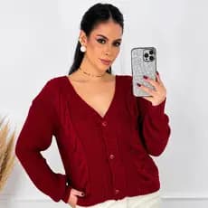 Casaqueto Feminino Tricô Ponto Fang Com Tranças Casaco Cardigan Inverno