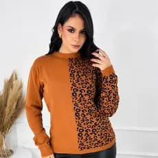 Blusa Feminina Animal Print Onça Modal Manga Longa Inverno Elegante