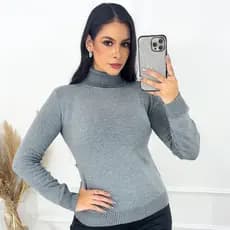Blusa Cacharrel Feminina Tricô Gola Alta Manga Longa Inverno