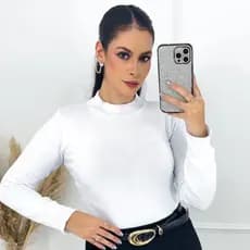 Blusa Feminina Tricô Manga Longa Gola Careca Básica Inverno Frio