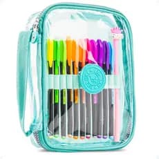 Estojo Organizador Escolar Feminino De Lapis Com Divisórias Transparente Grande Duplo