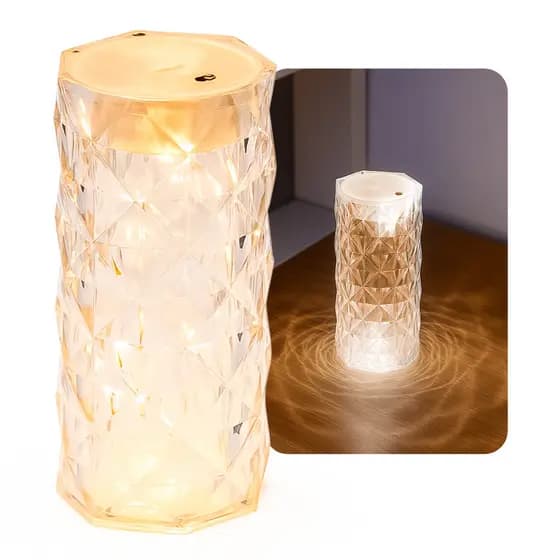 Luminária De Mesa De Cristal LED Com 16 Cores De Luz Projetor Diamante Controle De Toque Cabeceira