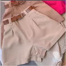 Kit 2 Shorts Feminino Alfaiataria Com Cinto Cintura Alta Disfarça Barriga Envio Imediato
