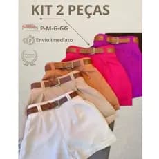 Kit 2 Shorts Alfaiataria Feminino Social Com Cinto Ziper Lateral e Bolso Funcional PROMOCAO