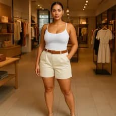 Shorts Alfaiataria Com Cinto Cintura Alta Social Promoção P ao GG Feminino com Bolso