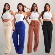 Calça Alfaiataria Feminina Reta com Vinco Luxo Premium - Cintura Alta, Nao Transparece
