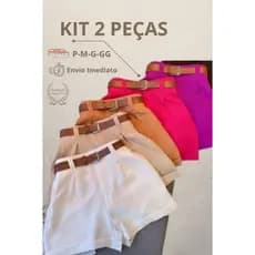 Kit 2 Shorts Alfaiataria Feminino Com Bolso Com Cinto Cintura Alta Shorts Elegante Envio Imediato