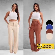 Kit 2 Calças Alfaiataria Reta Social Cintura Alta Com Bolso E Vinco Mais Elegancia E Conforto