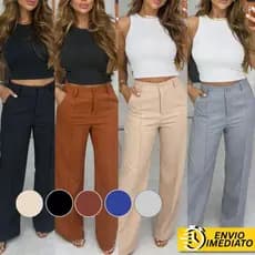 Kit Calças Femininas Alfaiataria Reta Cintura Alta Com Bolso Premium