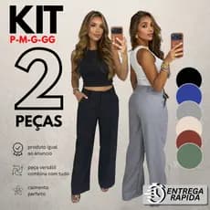 Kit 2 Calças Pantalona Alfaiataria Cintura Alta Com Bolso Fashion PROMOÇÃO