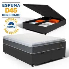Cama Box Baú com Colchão de Espuma D45 Pillow Top King 193cm