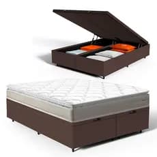 Cama Box Baú com Colchão de Espuma D45 Pillow Top Ortopédico Domo Queen 158cm