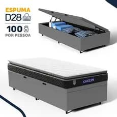 Cama Box Baú com Colchão Gazin de Espuma D28 Pillow Top Ortoblack Solteiro 88cm
