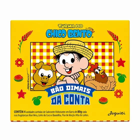 Kit Sabonetes Jequiti Turma do Chico Bento 4x80g Hidratante Presente Original Bão Dimais da Conta